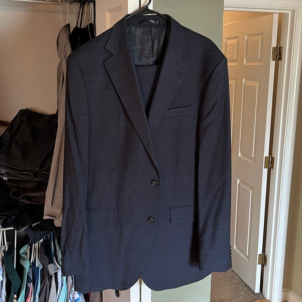 Kenneth Cole New York Blue Windowpane Suit 44L 34x32